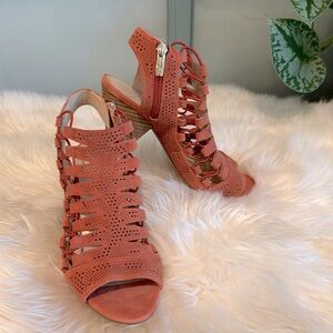 Vince Camuto Eliaz Caged Peep Toe Gladiator Sandals / Booties Size 8 M/ 38 Coral